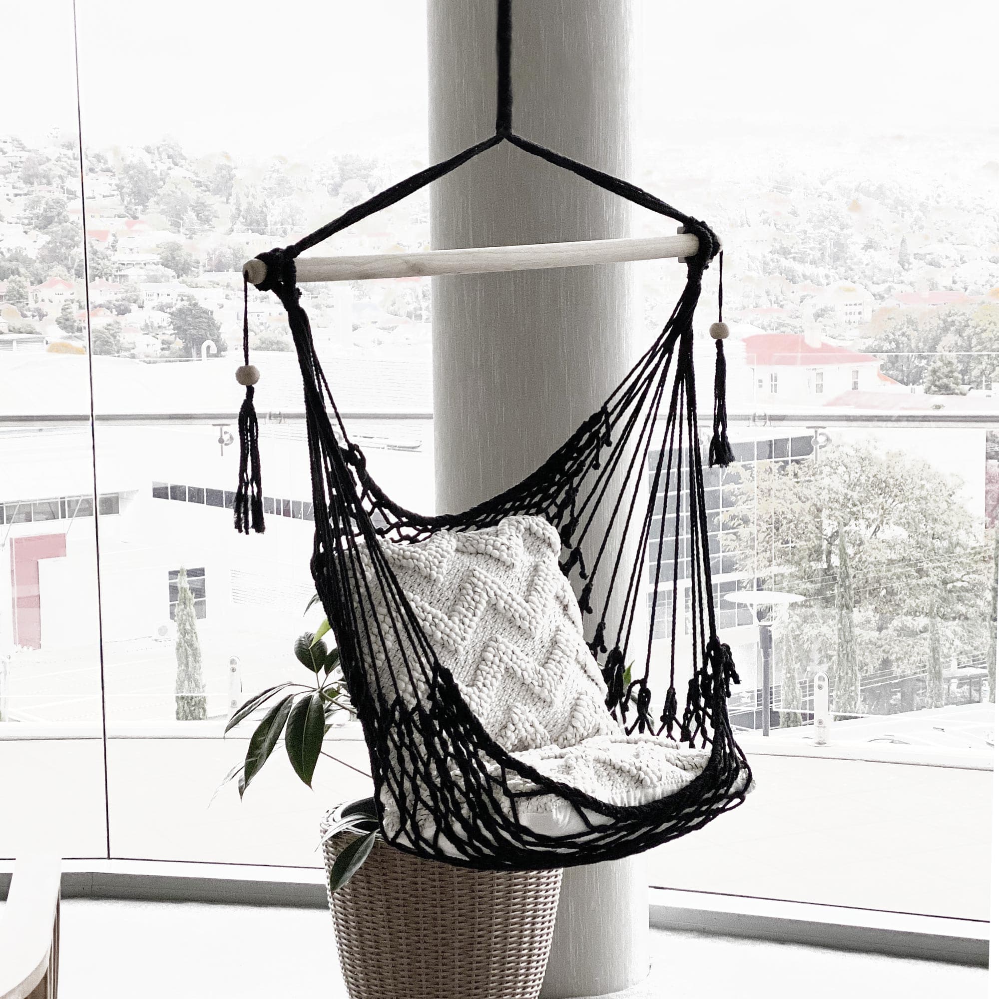 Salvador Black Macrame Hanging Hammock Chair – Stylish & Comfortable