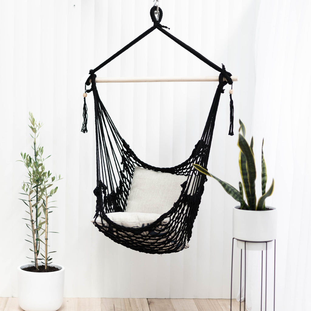 Salvador Black Macrame Hanging Hammock Chair – Stylish & Comfortable