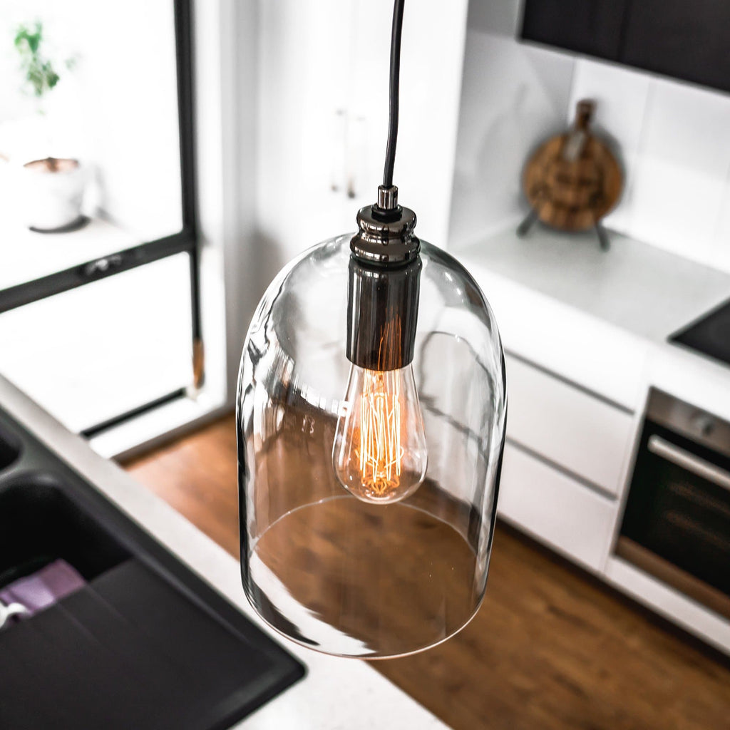 Elegant Willow Dome Glass Pendant Light - Pearl Black Charm