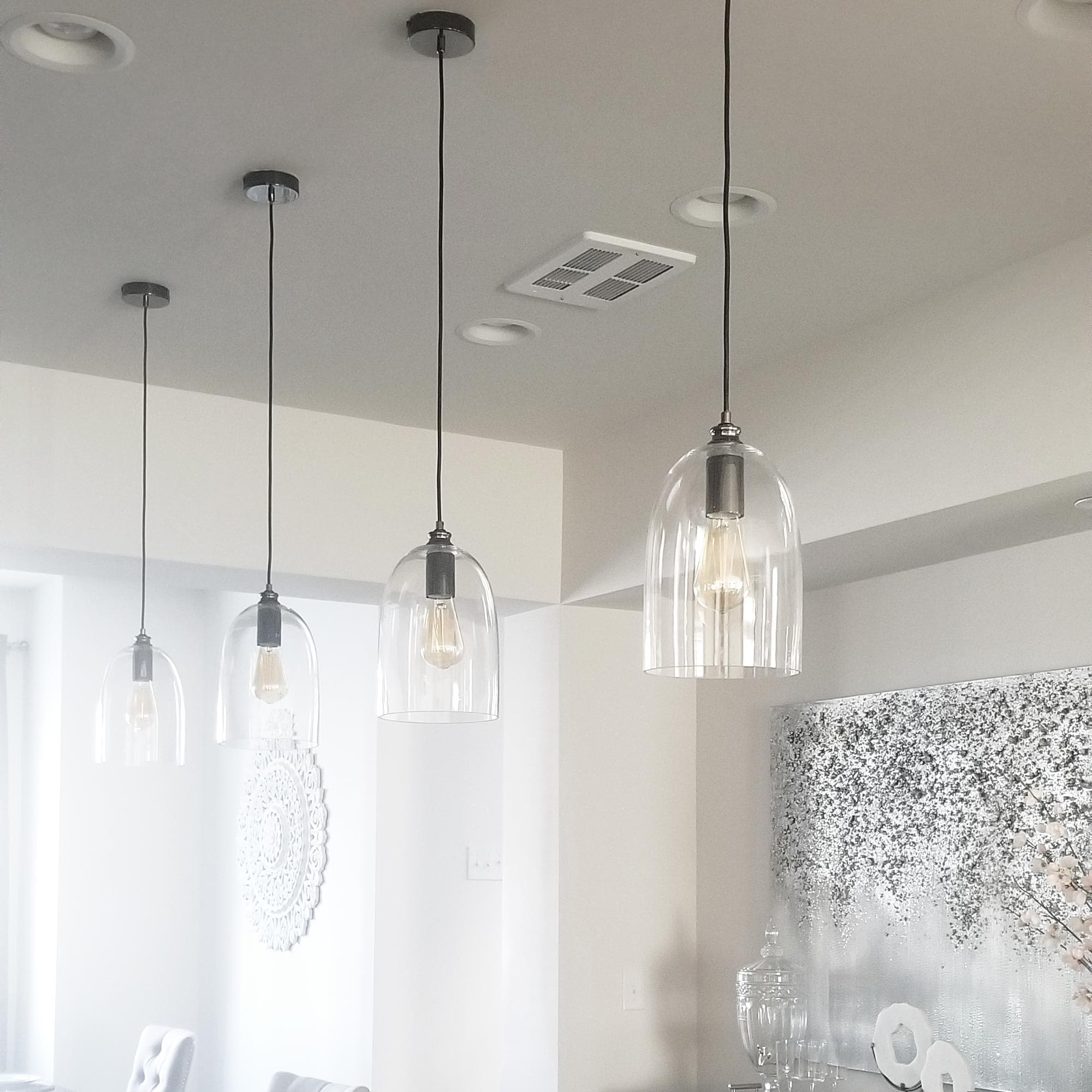 Elegant Willow Dome Glass Pendant Light - Pearl Black Charm