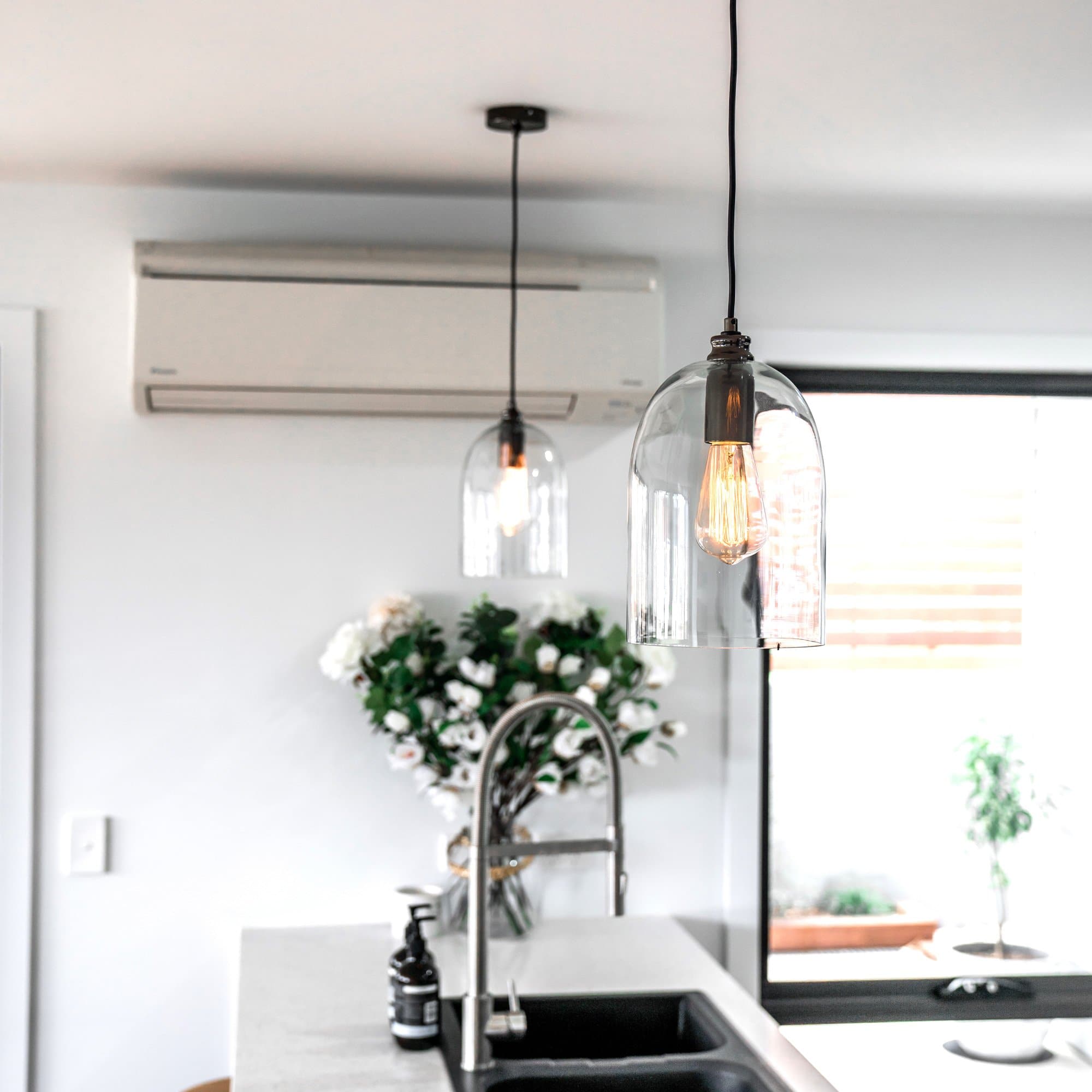 Elegant Willow Dome Glass Pendant Light - Pearl Black Charm