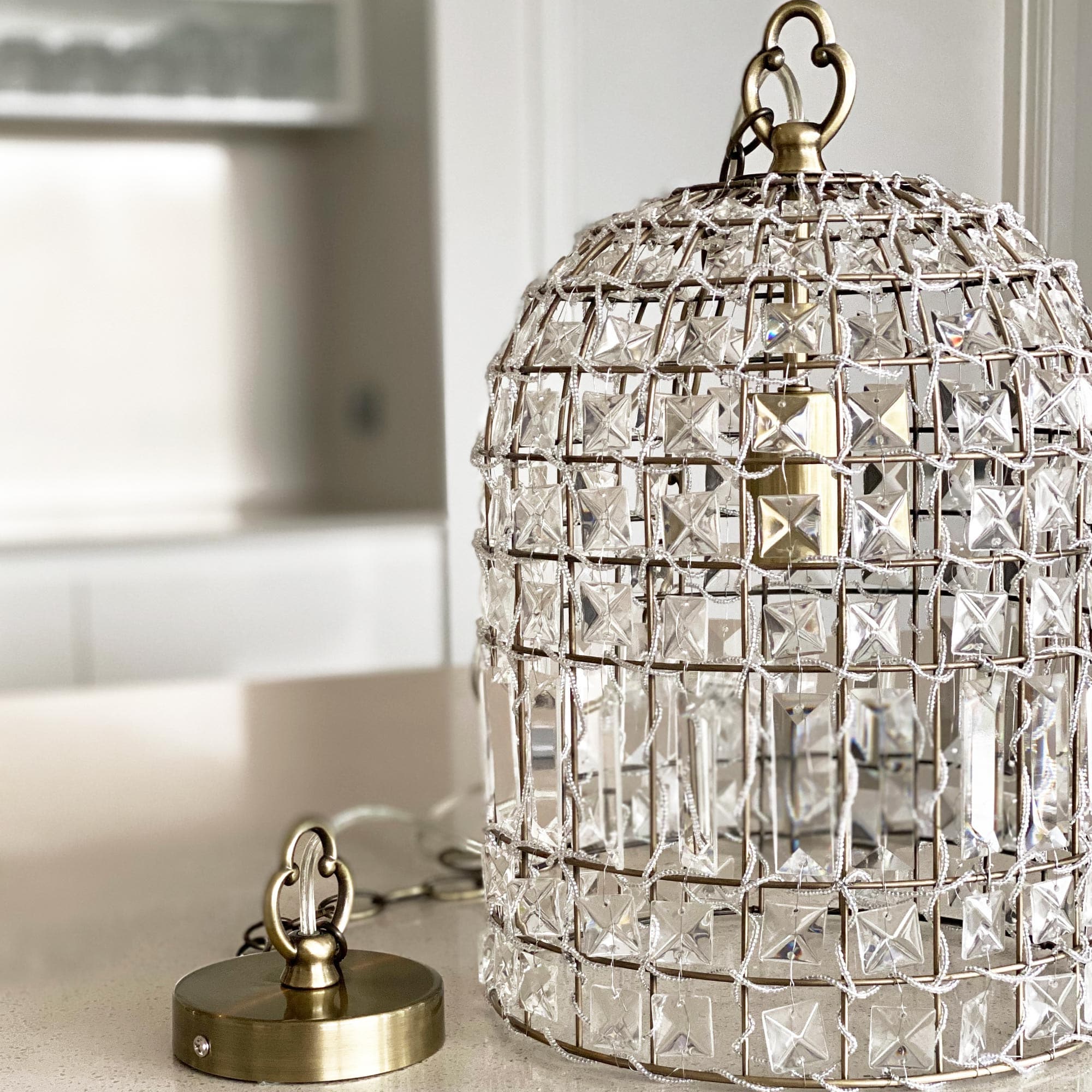 Elegant Whitney Dome Glass Chandelier in Antique Brass Finish