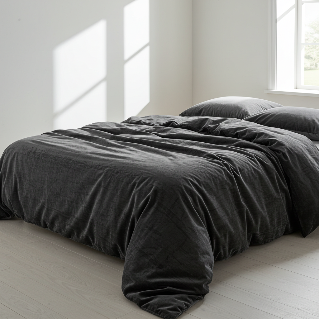 Luxury Charcoal Faux Velvet Quilt Cover & Pillowcase Set