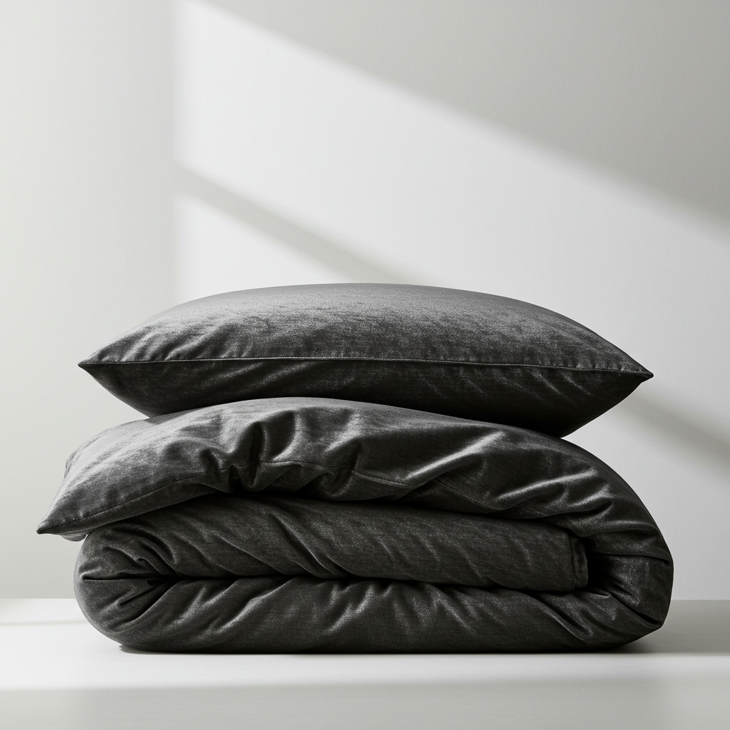 Luxury Charcoal Faux Velvet Quilt Cover & Pillowcase Set