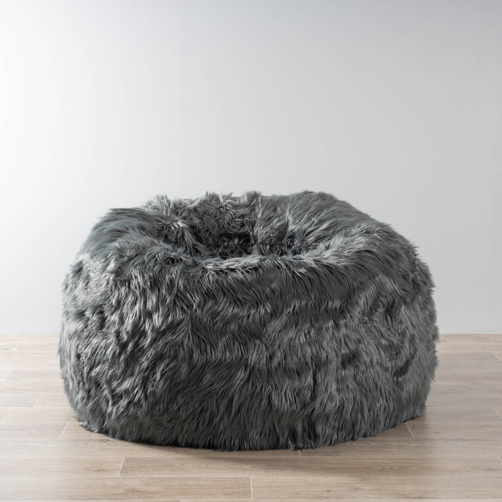 Lush Charcoal Faux Fur Bean Bag - Cozy Comfort & Style