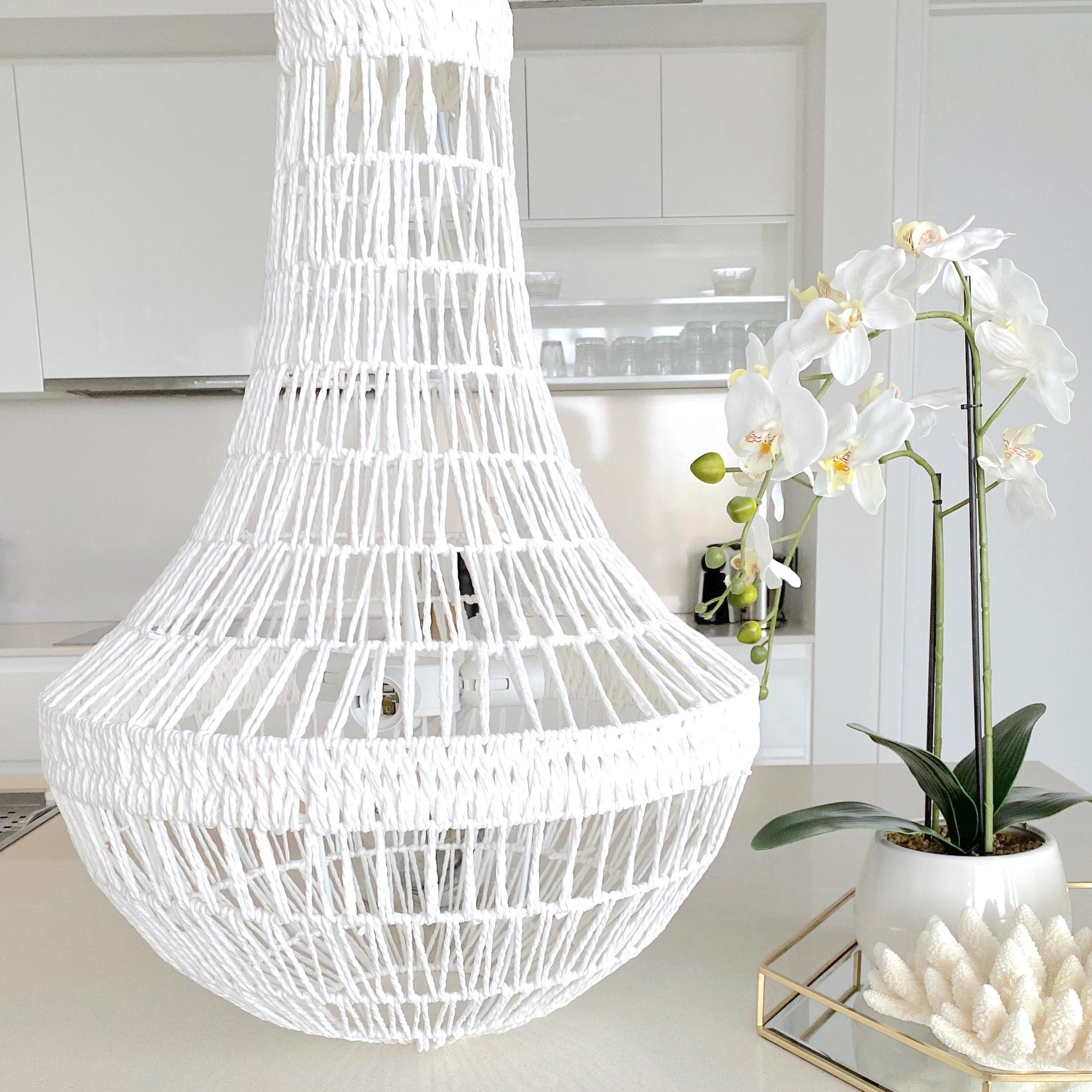 Como White Rope Empire Pendant Chandelier - Coastal Elegance