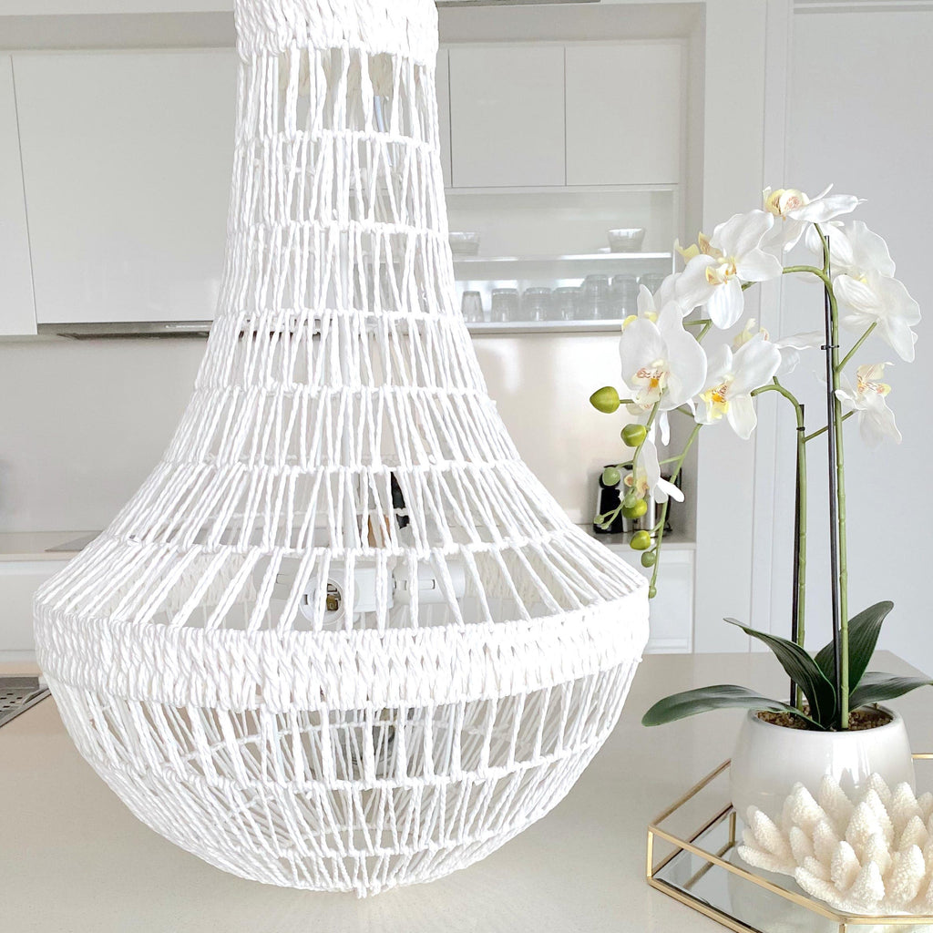 Como Empire Boho Rope Pendant Chandelier - White