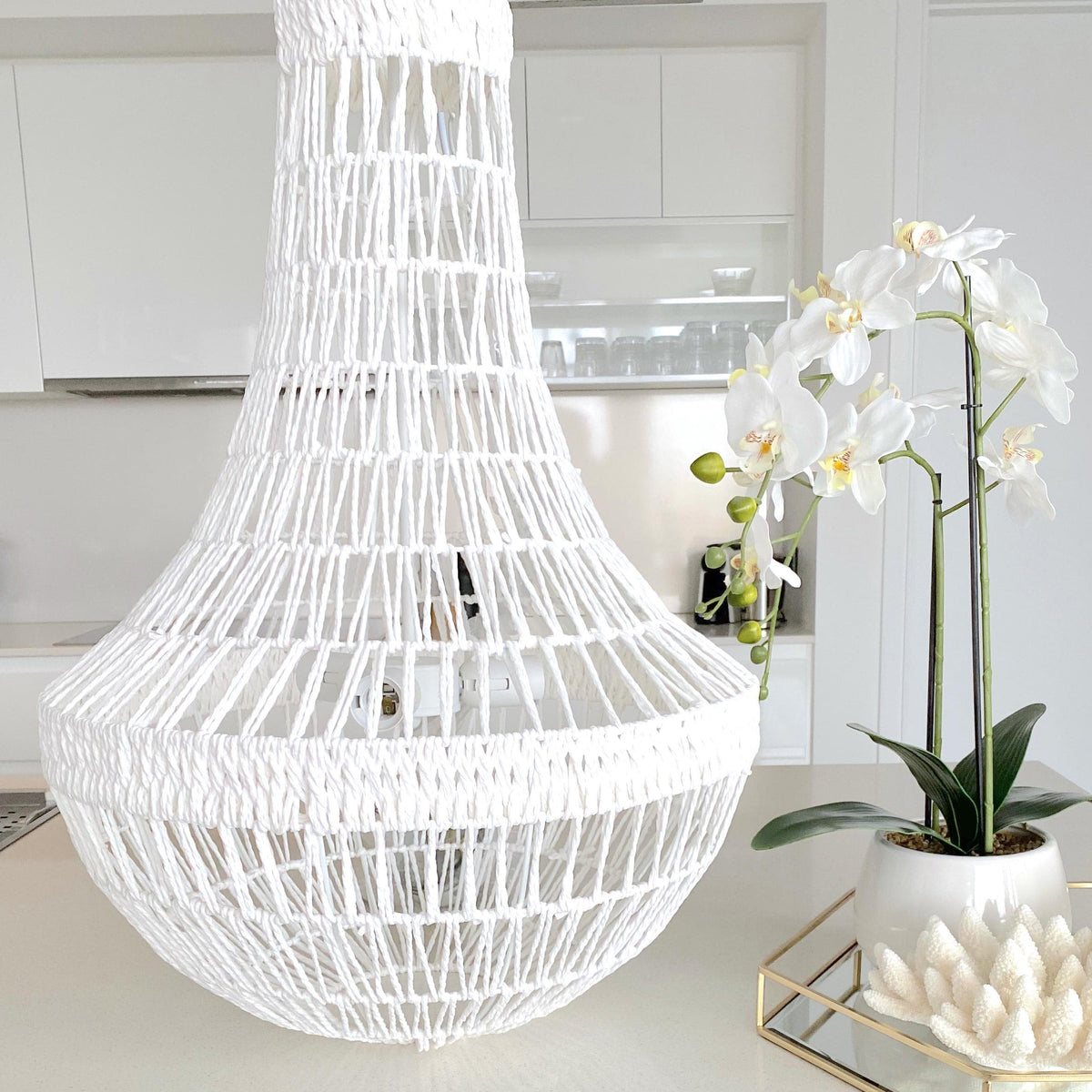 Como Empire Boho Rope Pendant Chandelier - White