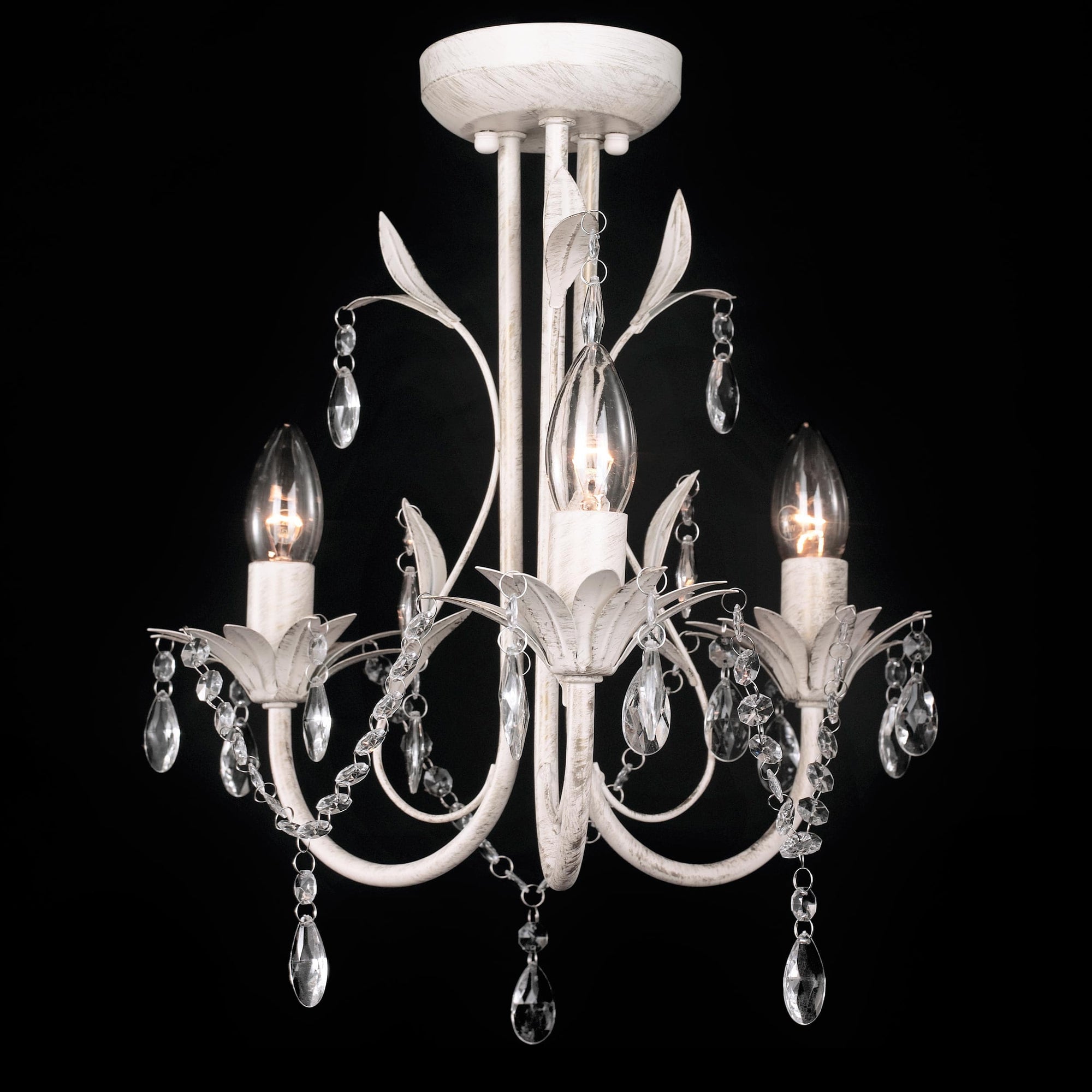 Elegant Harmony Leaf Chandelier - 3-Light Flush Mount - White