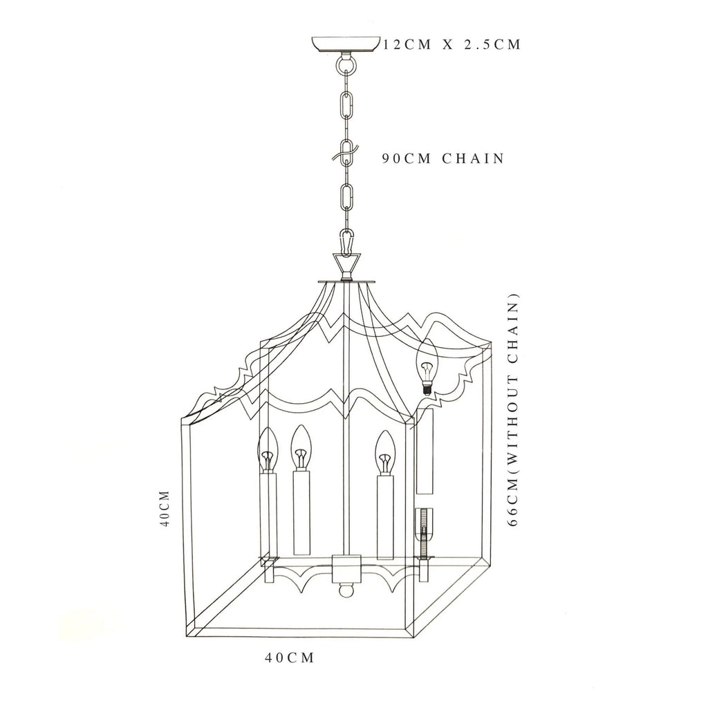 Palazzo Modern Detailed Box Frame Lantern Pendant Light - Brushed Champagne