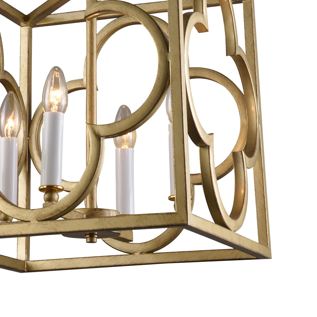 Venetia Modern Detailed Box Frame Lantern Pendant Light - Gold