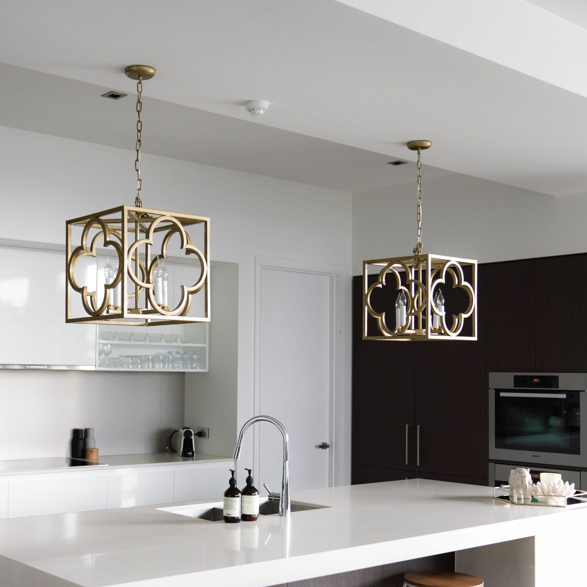 Venetia Gold Pendant Light - Elegant Box Frame Lantern Design