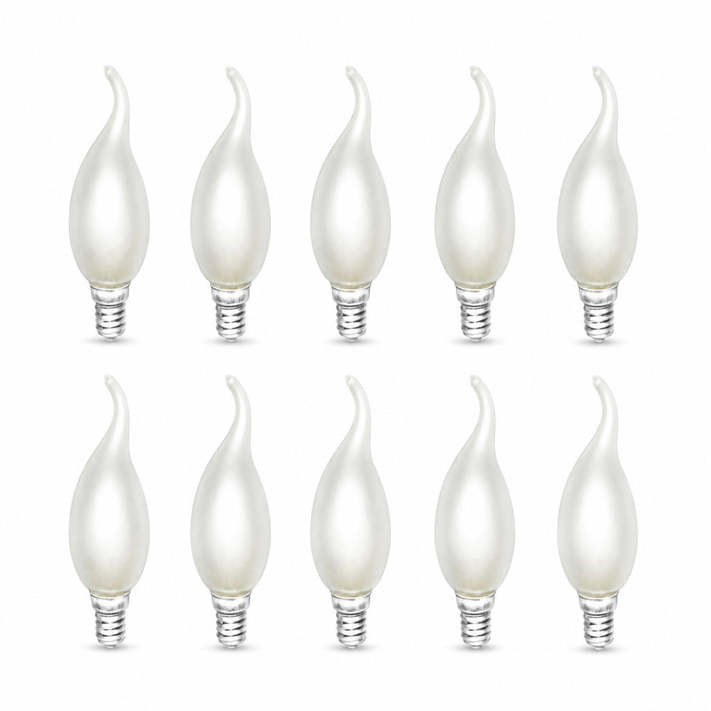 E14 Flame Tip Fancy Chandelier Candle Globes - Pack of 10 Frosted