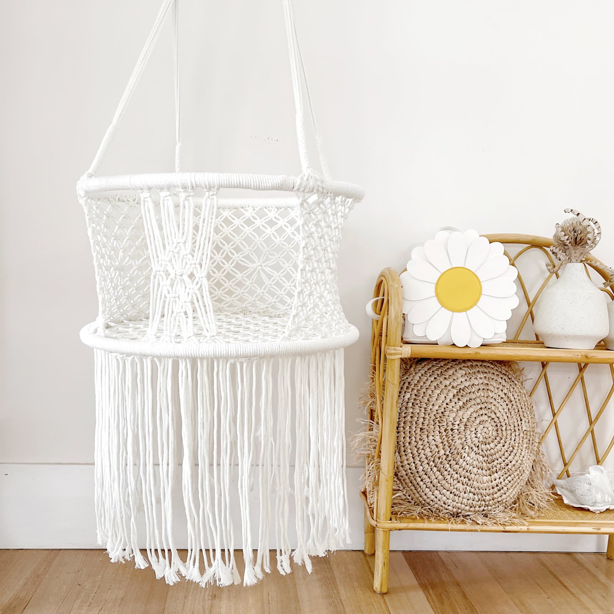 Macrame Baby Swing Chair - Cozy Cream Hammock for Indoor & Outdoor Use