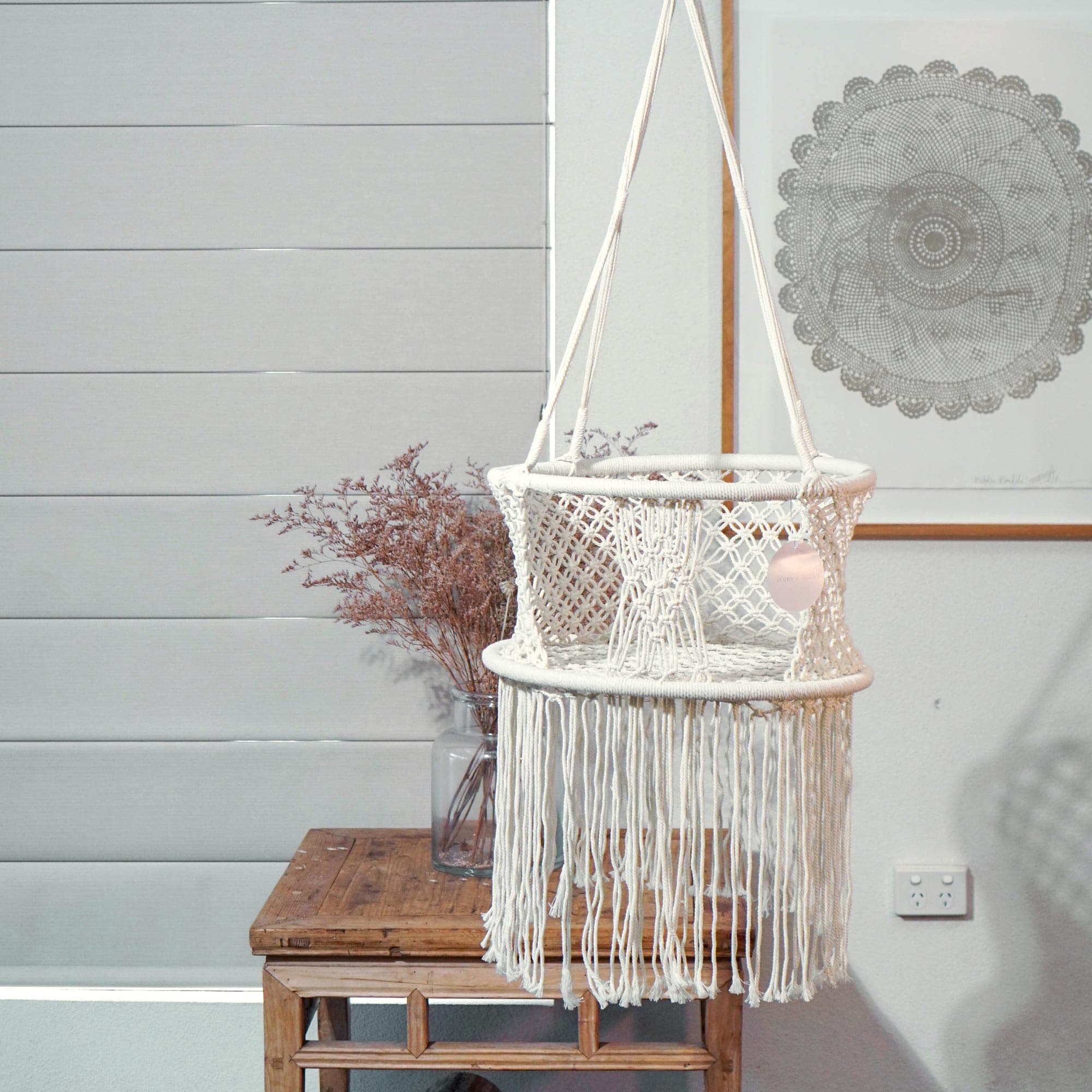 Macrame Baby Swing Chair - Cozy Cream Hammock for Indoor & Outdoor Use