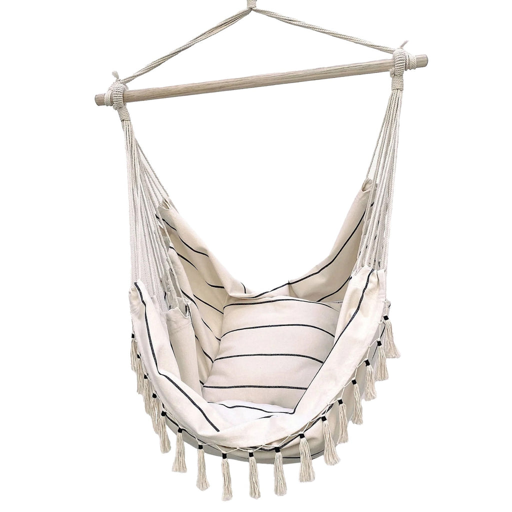 Soho Pinstripe Cream Hammock Chair with Cushions - Relax in Style