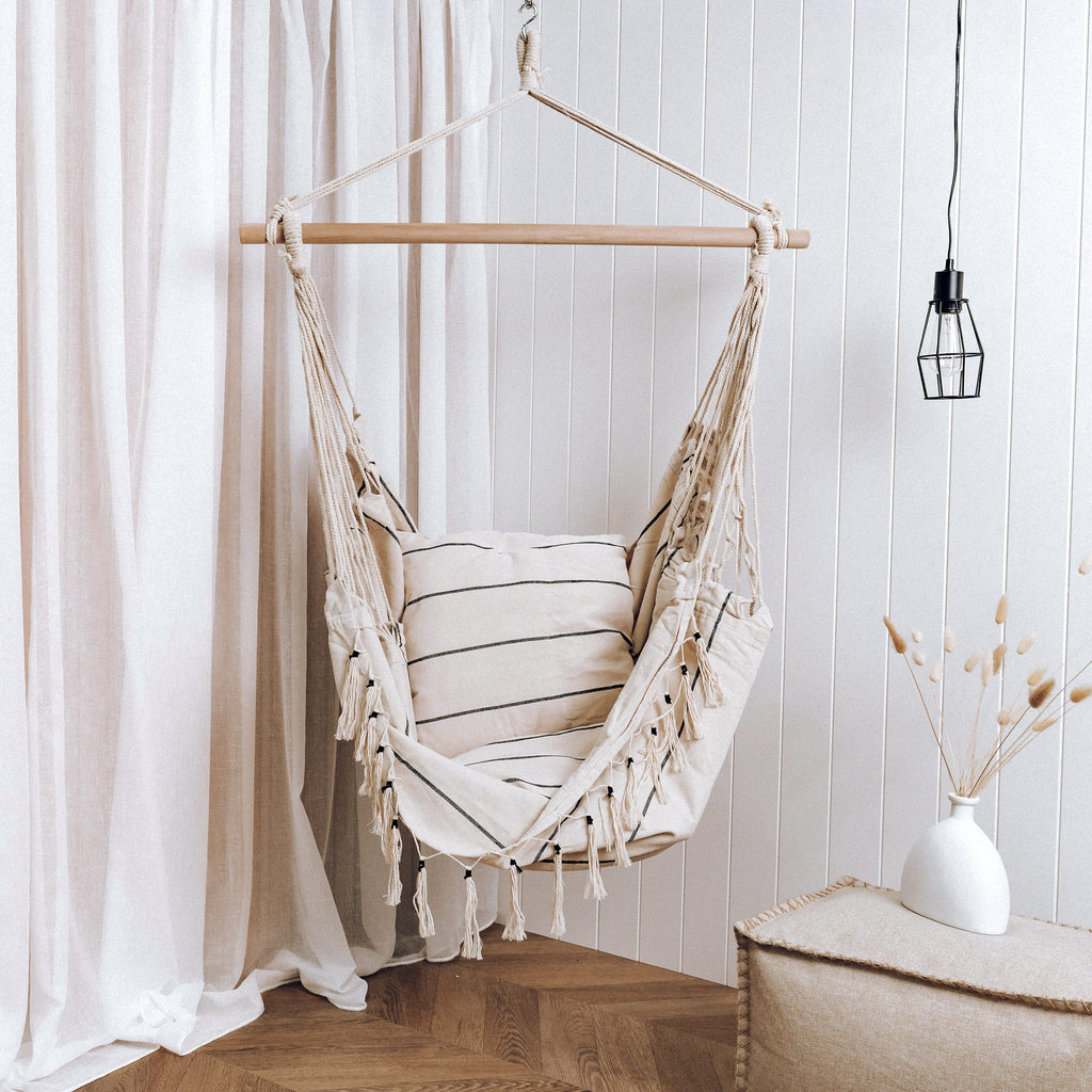 Soho Pinstripe Cream Hammock Chair with Cushions - Relax in Style