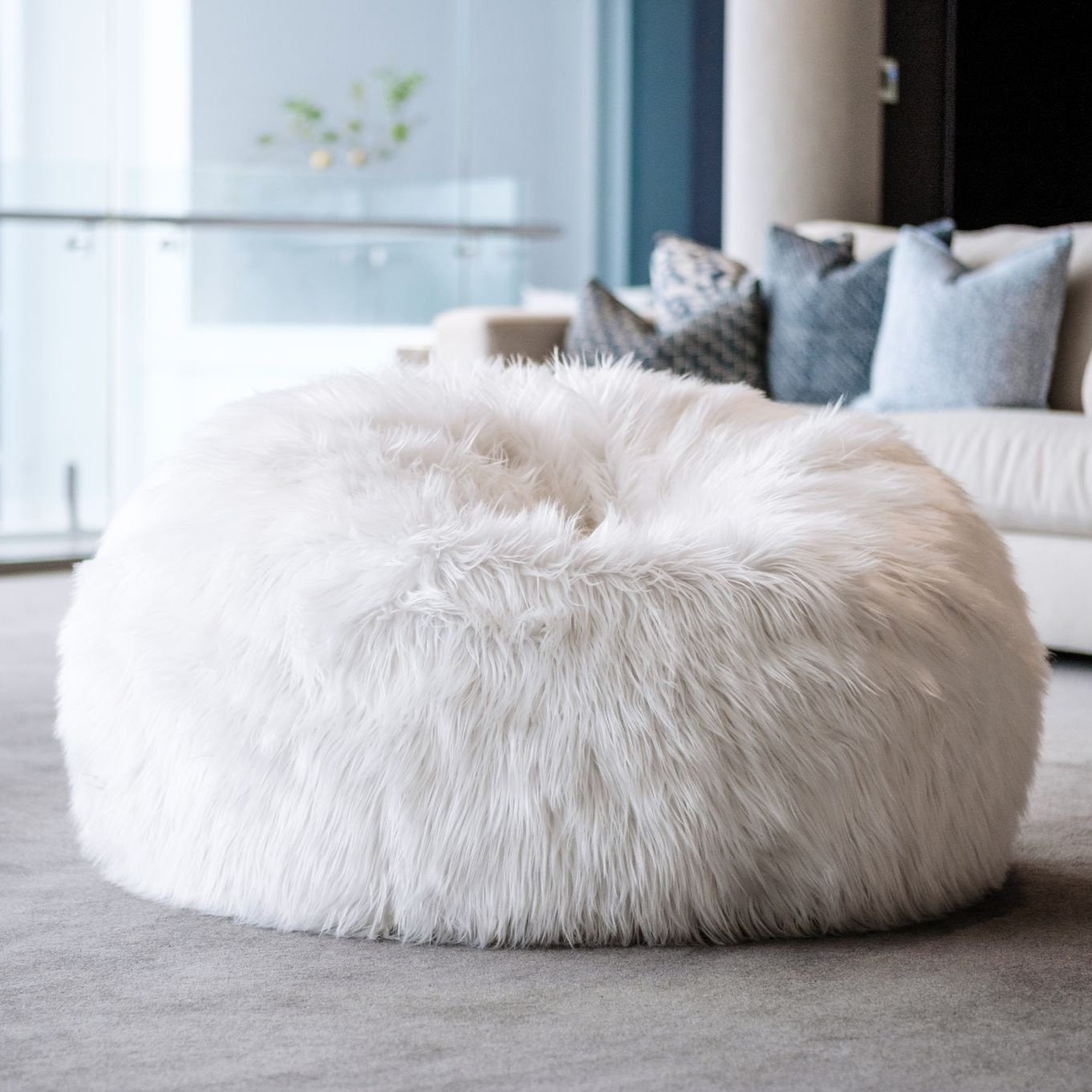Luxury White Faux Fur Bean Bag for Comfort & Style