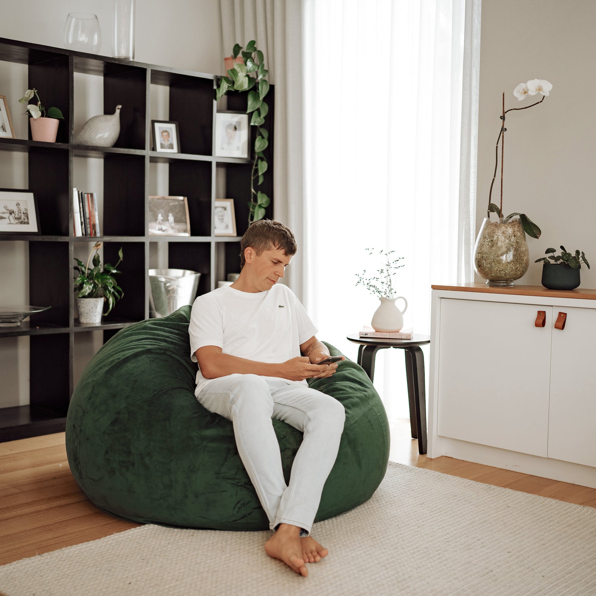 Emerald Green Pierre Fur Bean Bag - Plush & Stylish Seating