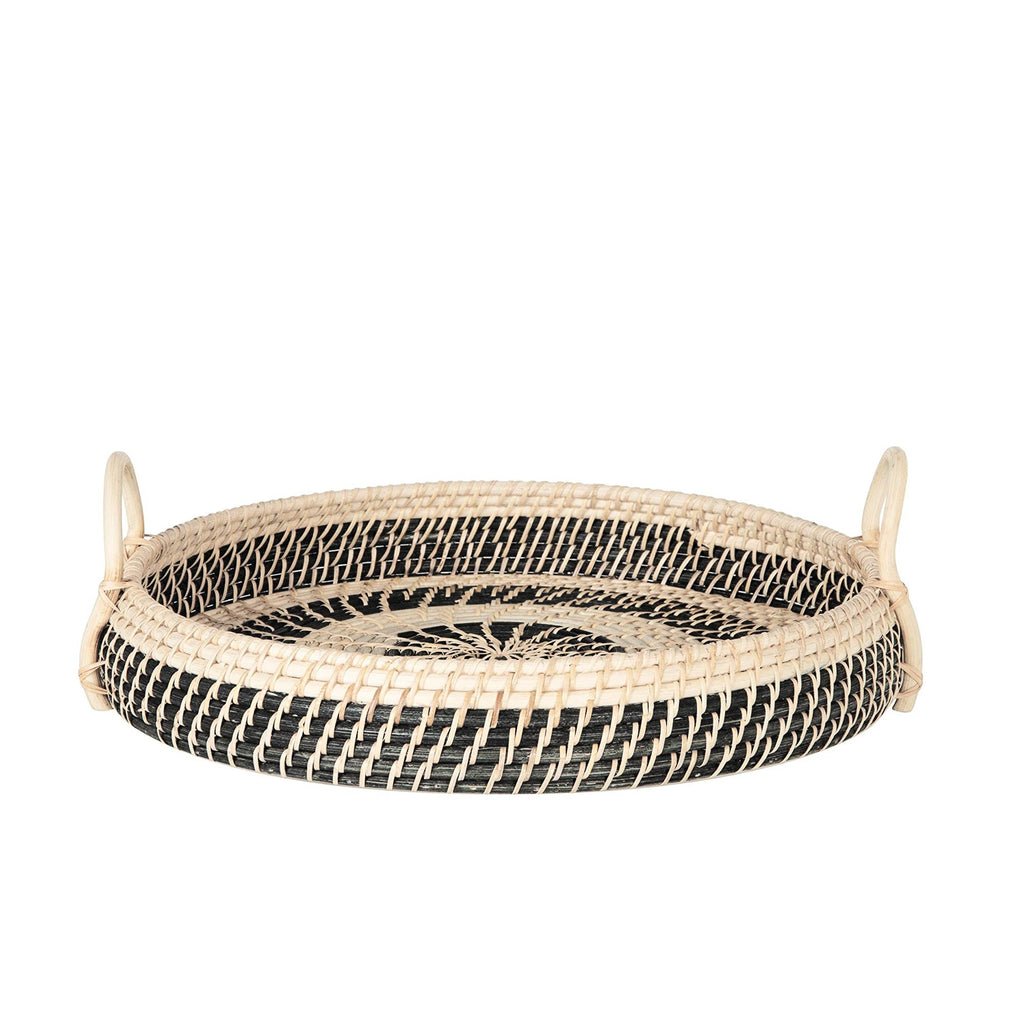 Elegant Large Round Natural Rattan Serving Tray with Handles