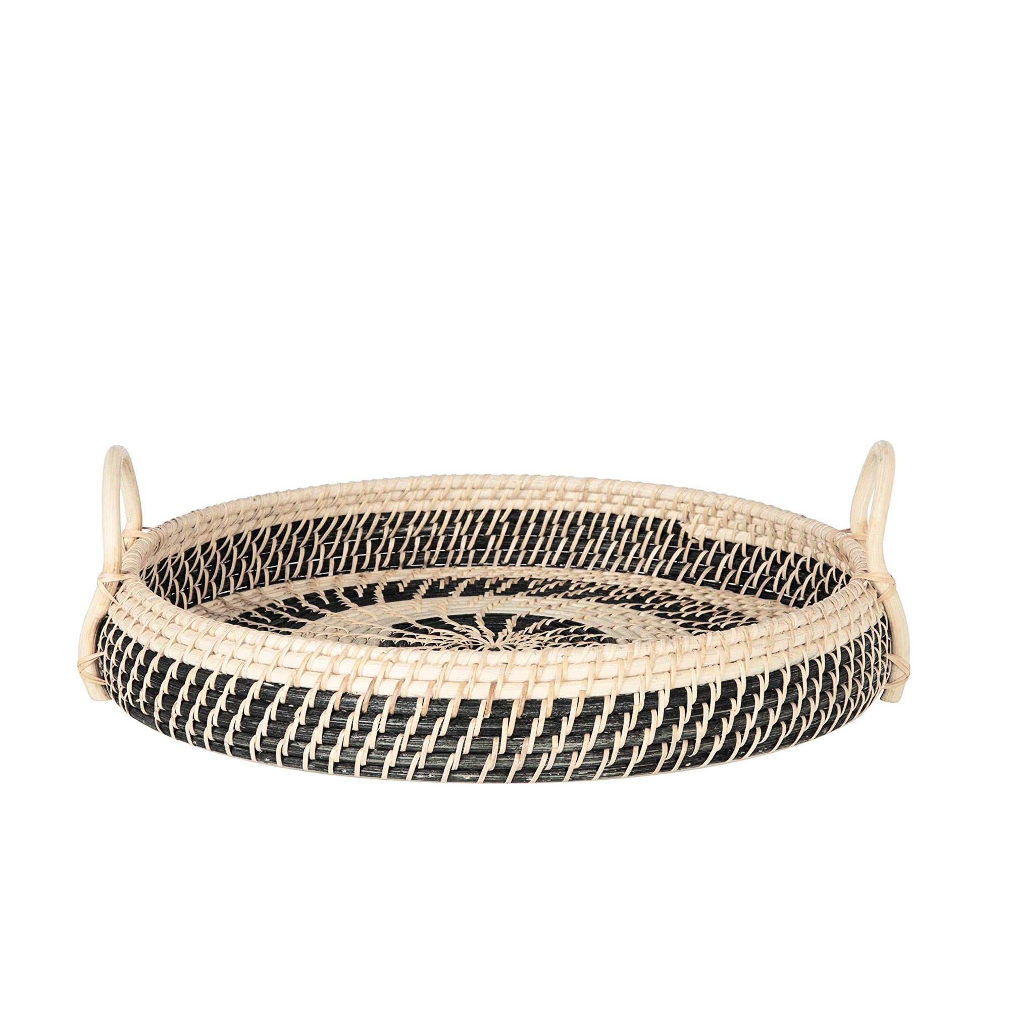 Elegant Large Round Natural Rattan Serving Tray with Handles