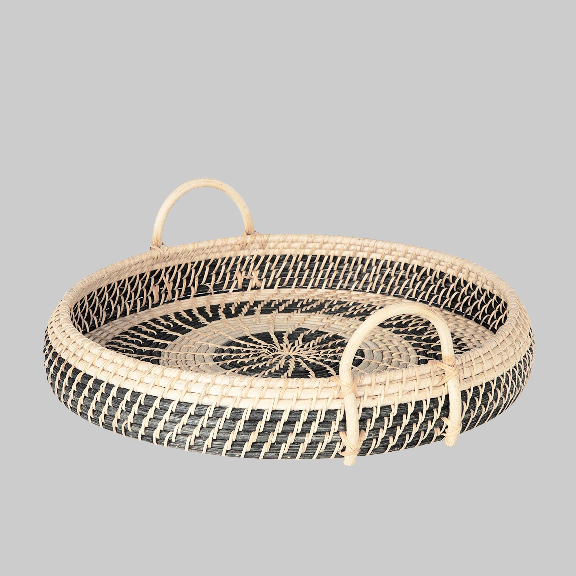 Elegant Large Round Natural Rattan Serving Tray with Handles