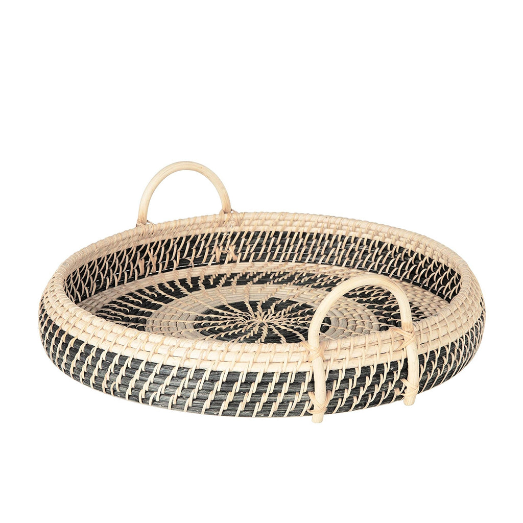 Elegant Large Round Natural Rattan Serving Tray with Handles