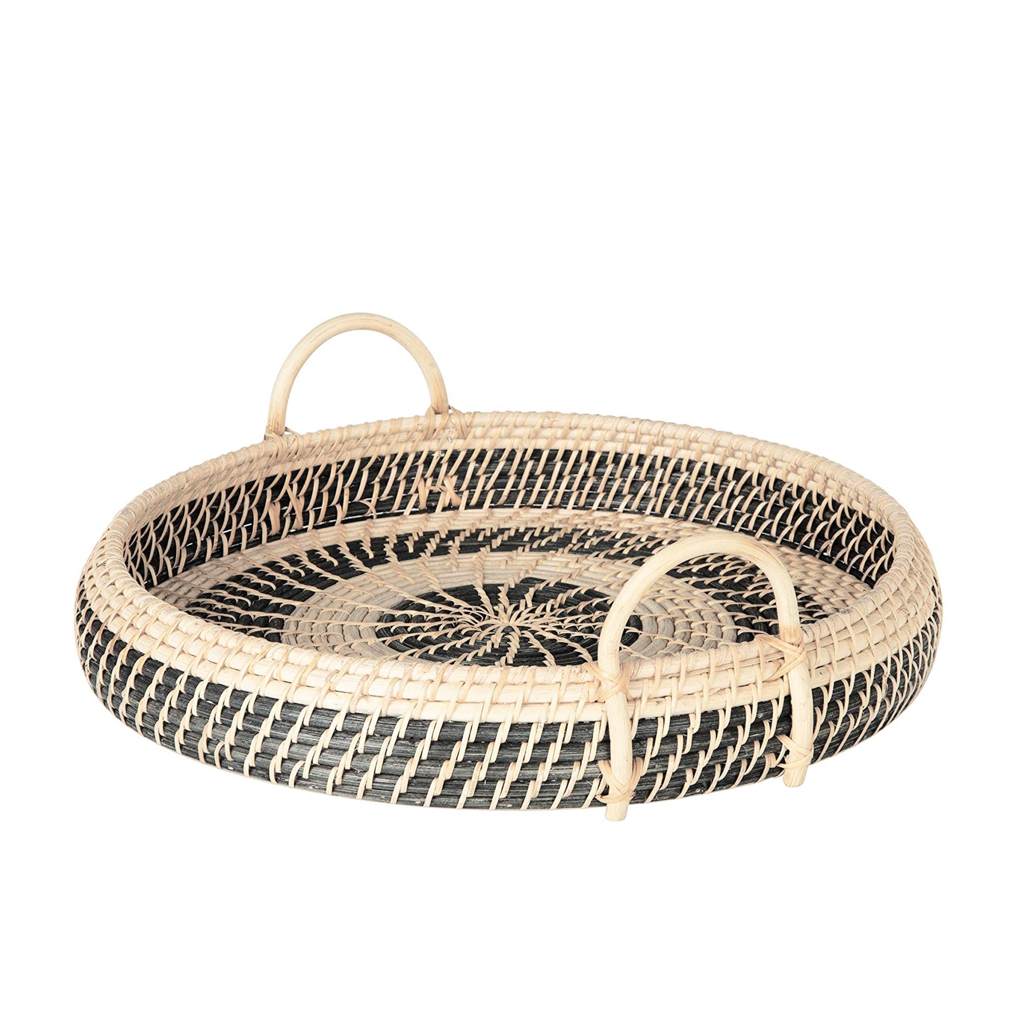 Elegant Large Round Natural Rattan Serving Tray with Handles