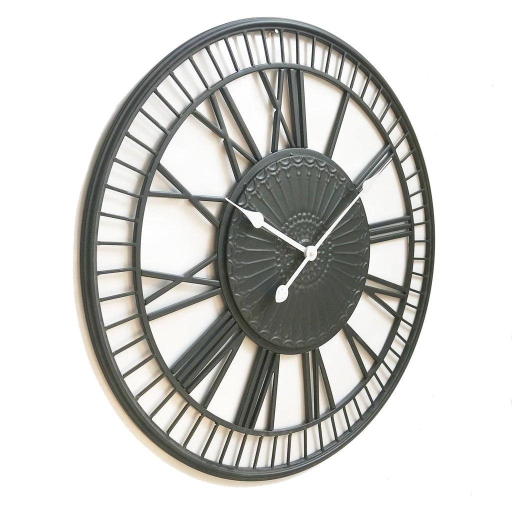 Tuscany Large Charcoal Metal Wall Clock - Vintage Industrial Style