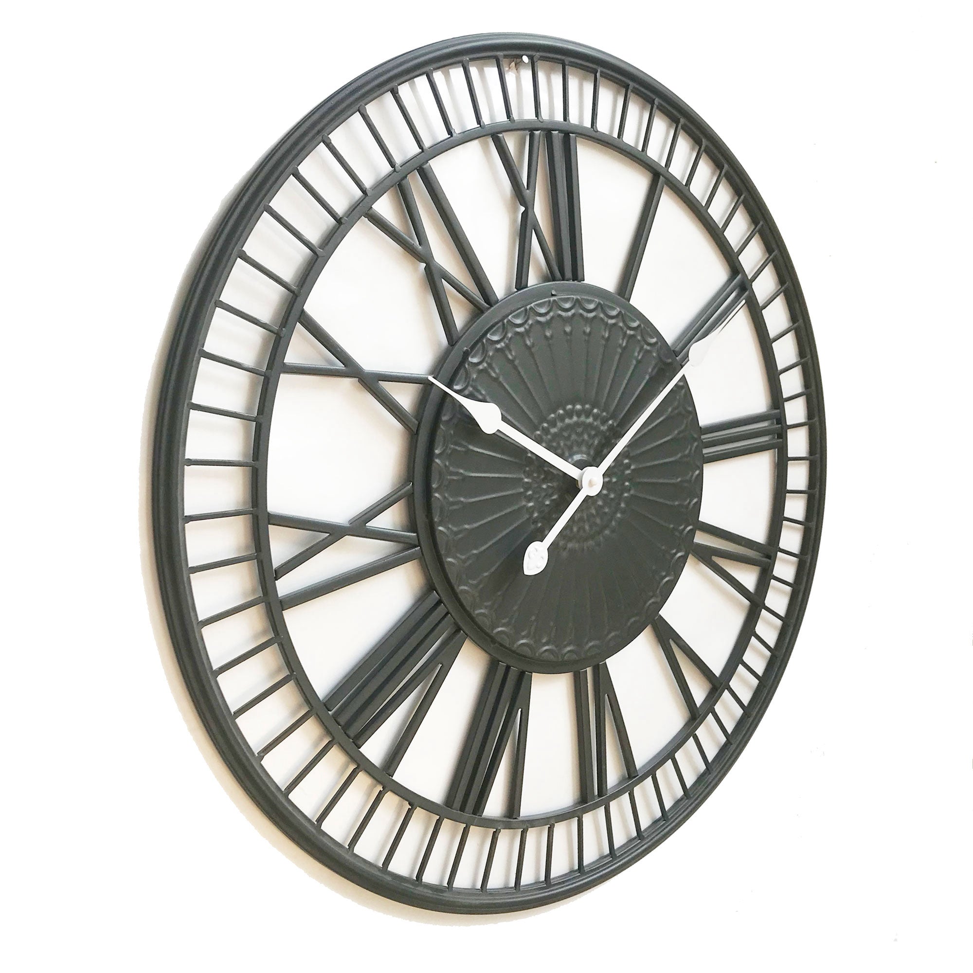 Tuscany Large Charcoal Metal Wall Clock - Vintage Industrial Style