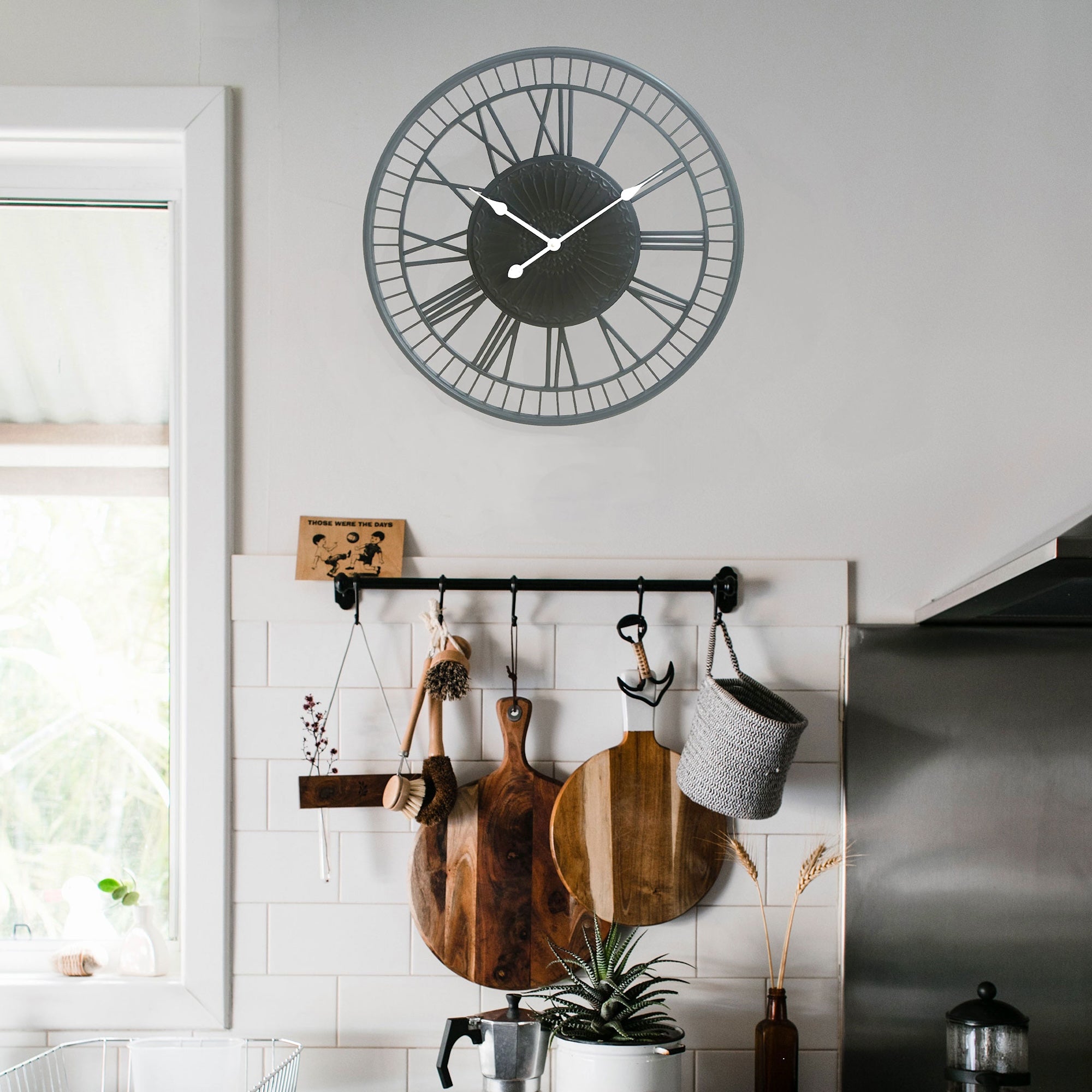 Tuscany Large Charcoal Metal Wall Clock - Vintage Industrial Style