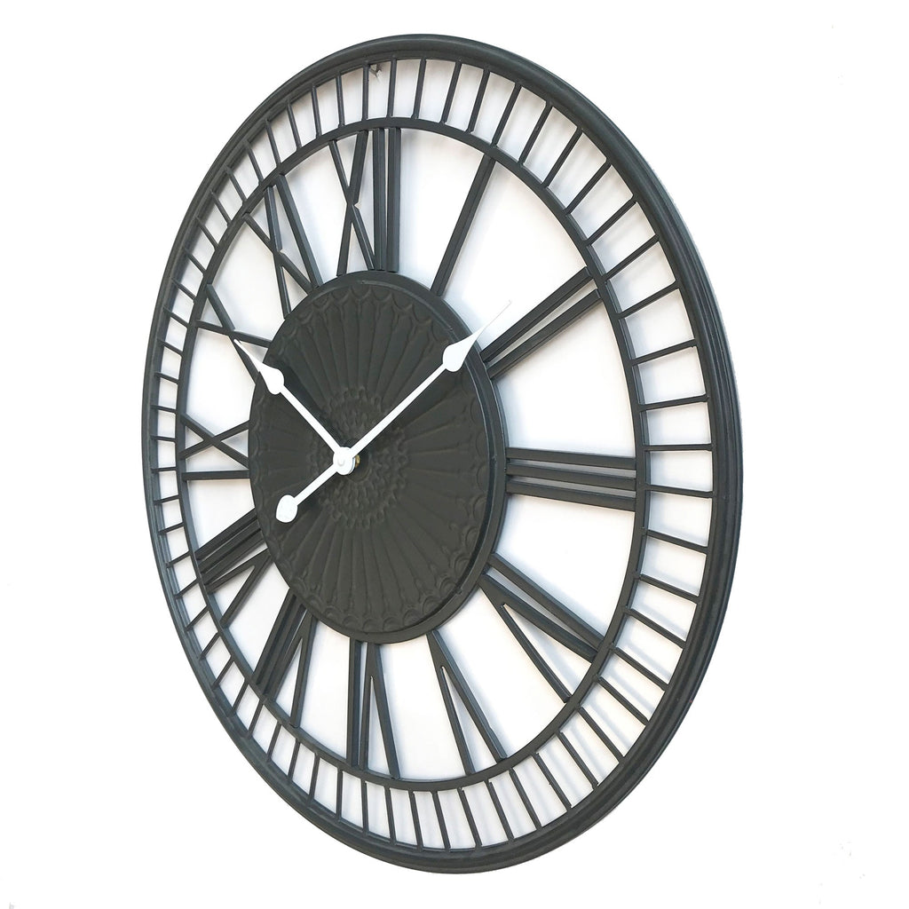 Tuscany Large Charcoal Metal Wall Clock - Vintage Industrial Style