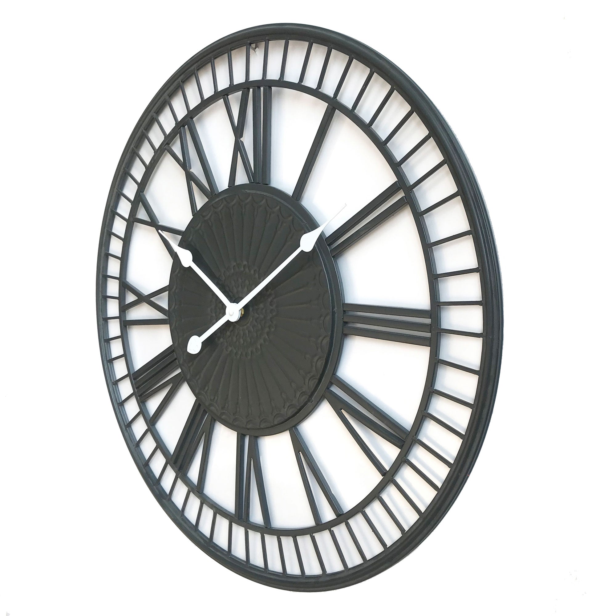 Tuscany Large Charcoal Metal Wall Clock - Vintage Industrial Style