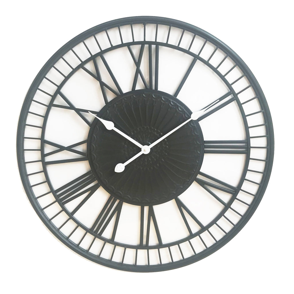 Tuscany Large Charcoal Metal Wall Clock - Vintage Industrial Style