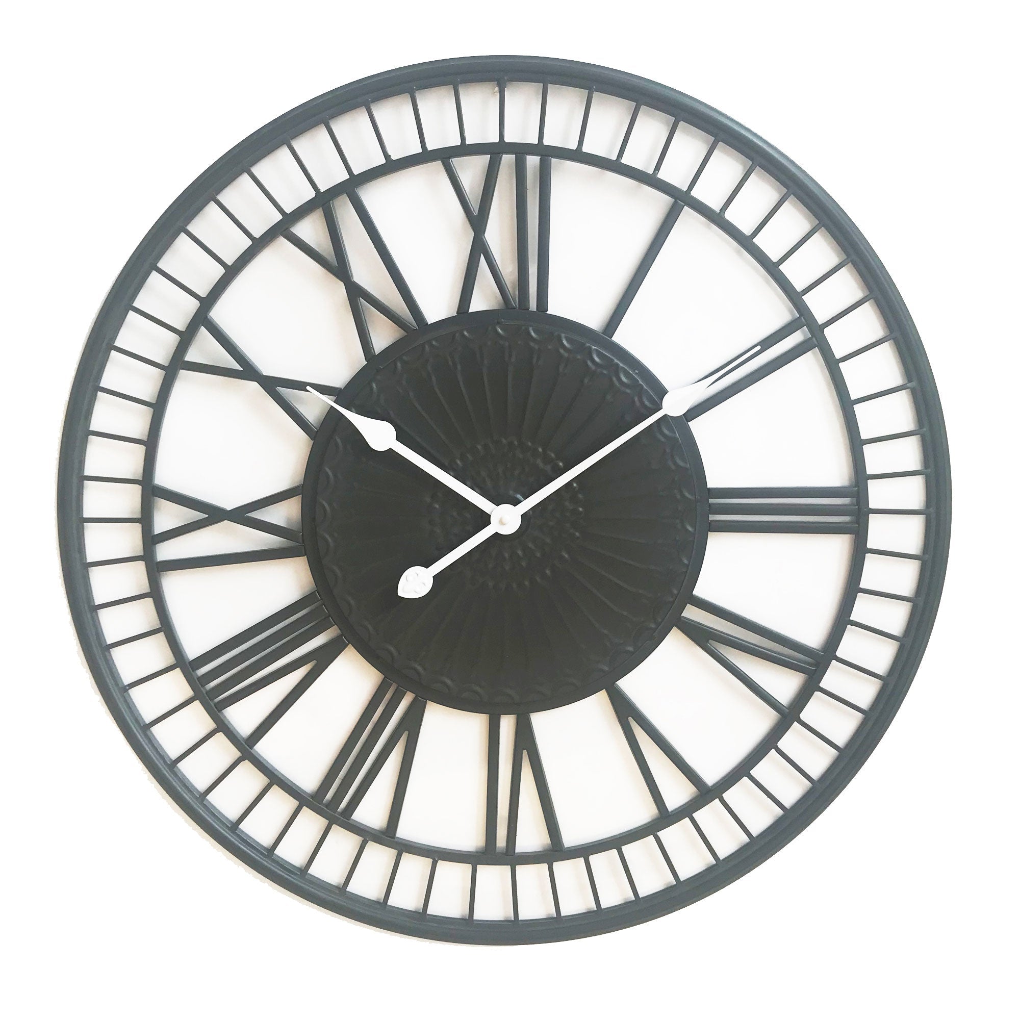 Tuscany Large Charcoal Metal Wall Clock - Vintage Industrial Style