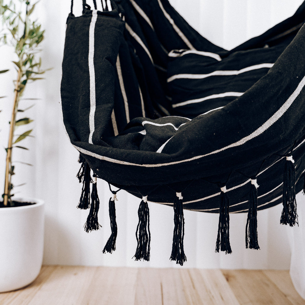 Soho Pinstripe Hammock Chair with Cushions for Relaxation - Black