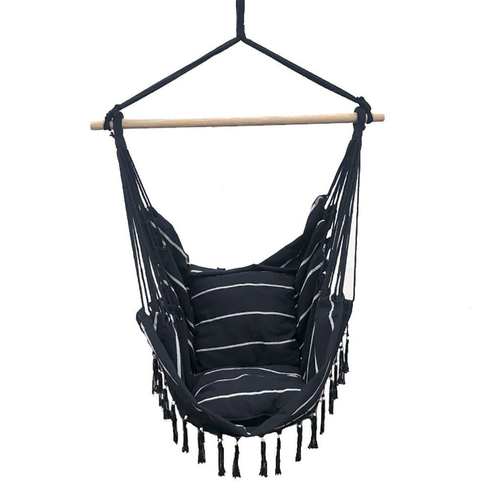 Soho Pinstripe Hammock Chair with Cushions for Relaxation - Black