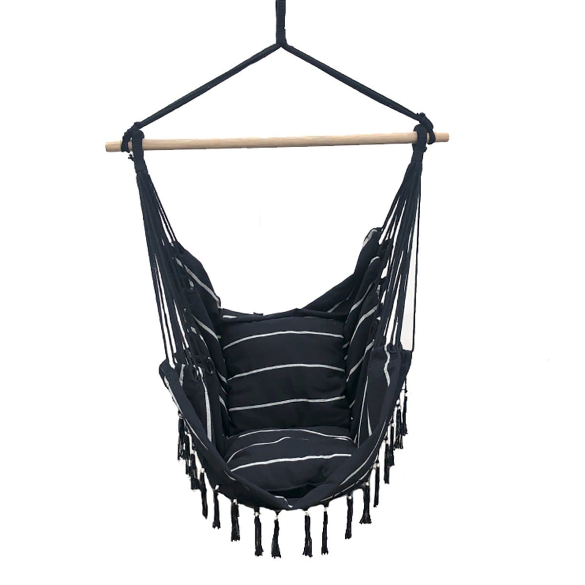 Soho Pinstripe Hammock Chair with Cushions for Relaxation - Black