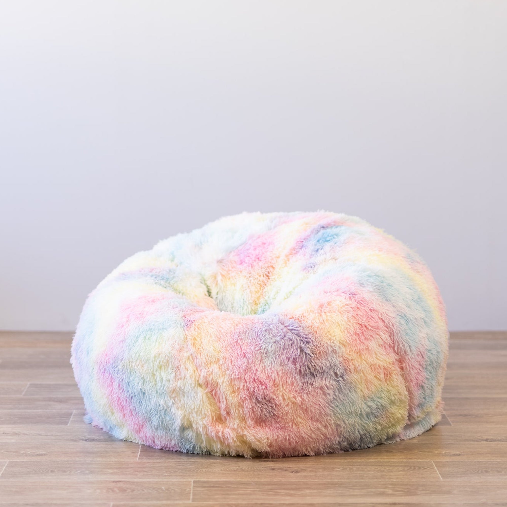 Shaggy Rainbow Unicorn Tie Dye Bean Bag - Cozy & Fun