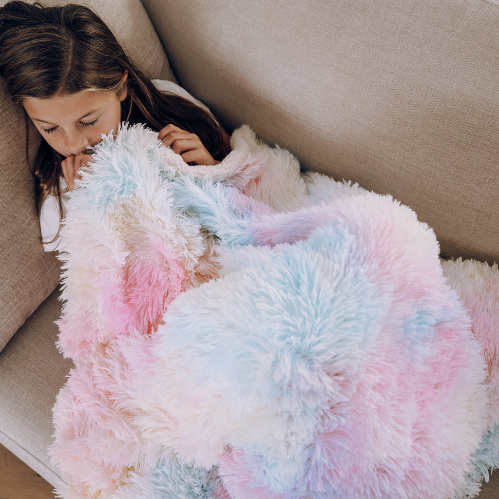 Cozy Rainbow Tie Dye Unicorn Blanket – Soft Shaggy Fur Comfort