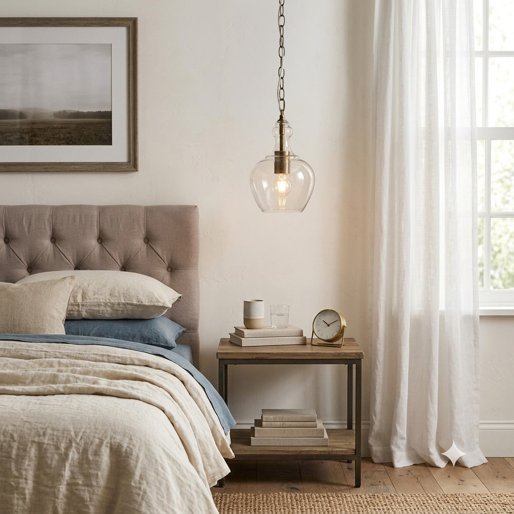 Valentine Glass Pendant Light - Antique Brass