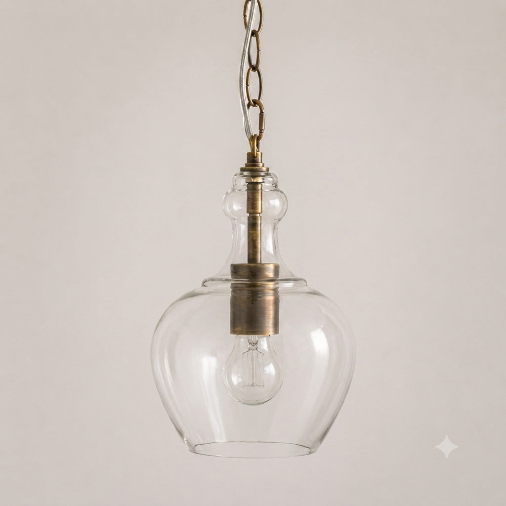 Elegant Valentine Antique Brass Glass Pendant Light