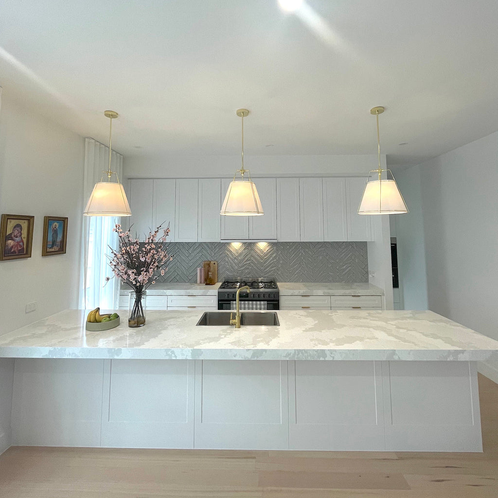 Jessie Pendant Light - Elegant White Shade with Gold Accents