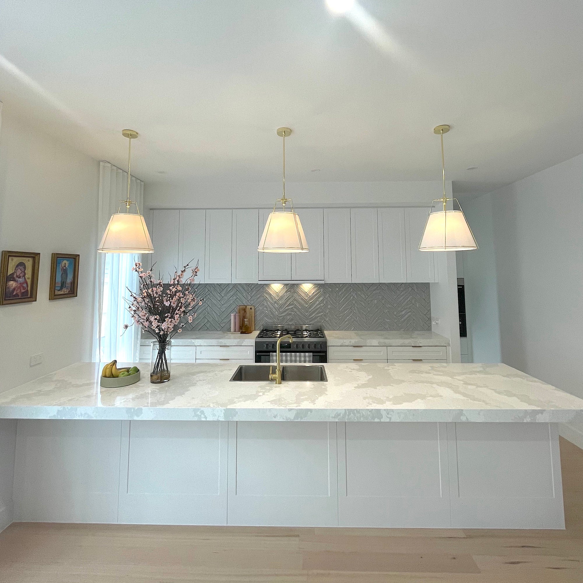 Jessie Pendant Light - Elegant White Shade with Gold Accents
