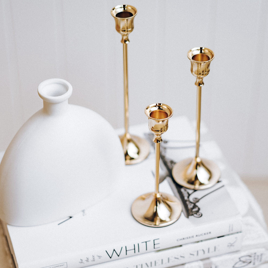 Elegant Rose Gold Candlestick Set - 3 Decorative Holders