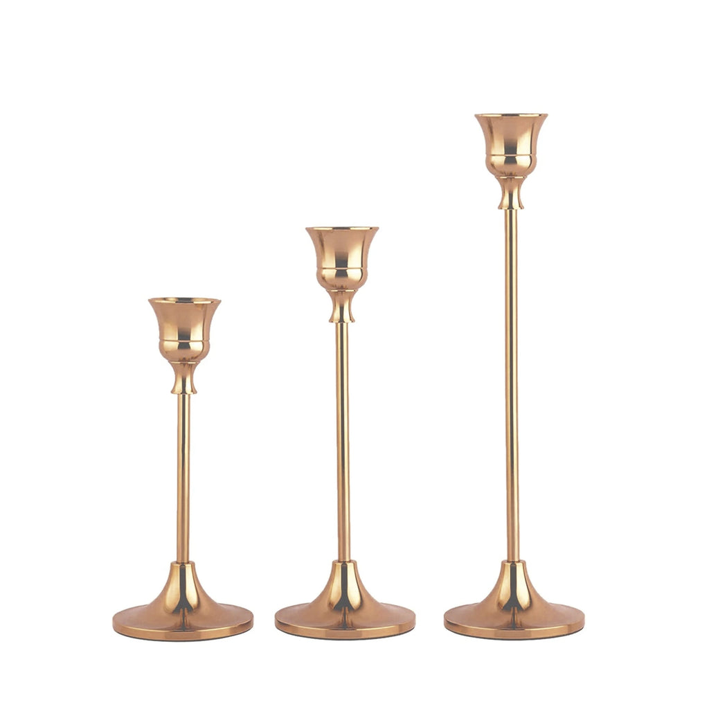 Elegant Rose Gold Candlestick Set - 3 Decorative Holders