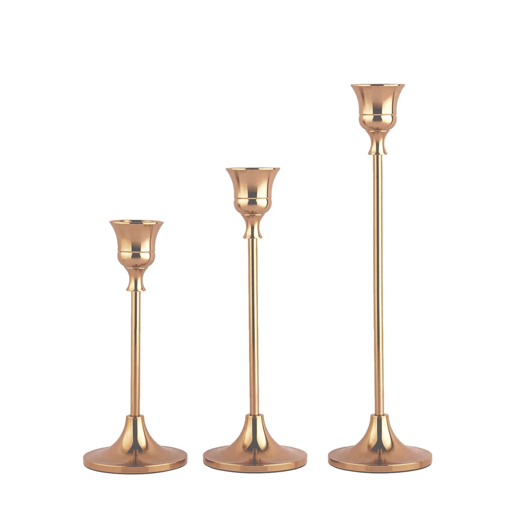 Elegant Rose Gold Candlestick Set - 3 Decorative Holders