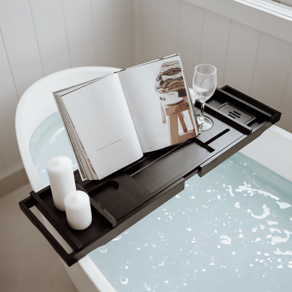 Serenity Bamboo Bath Caddy - Elegant Black Relaxation Accessory