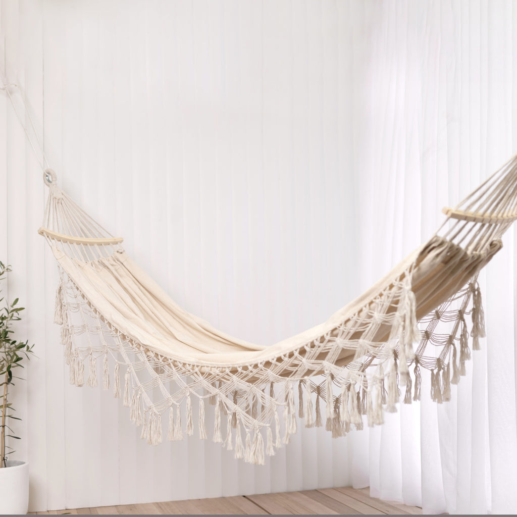 Cabo Deluxe Boho Hammock for 1-2 People with Tassels