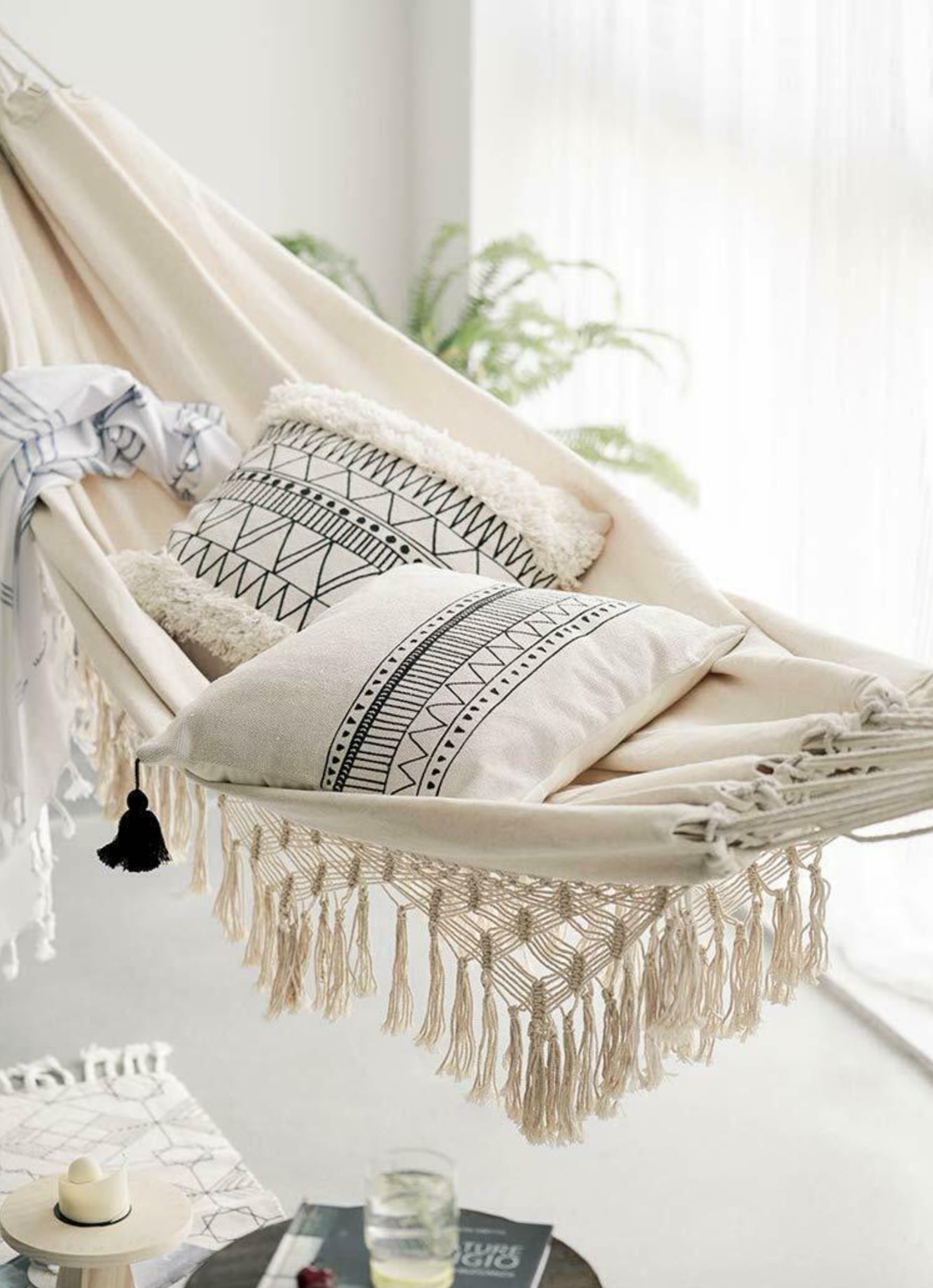 Cabo Deluxe Boho Hammock for 1-2 People with Tassels